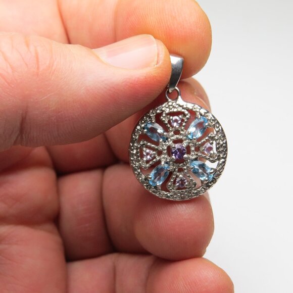 Sterling Silver Diamond & Topaz Pendant